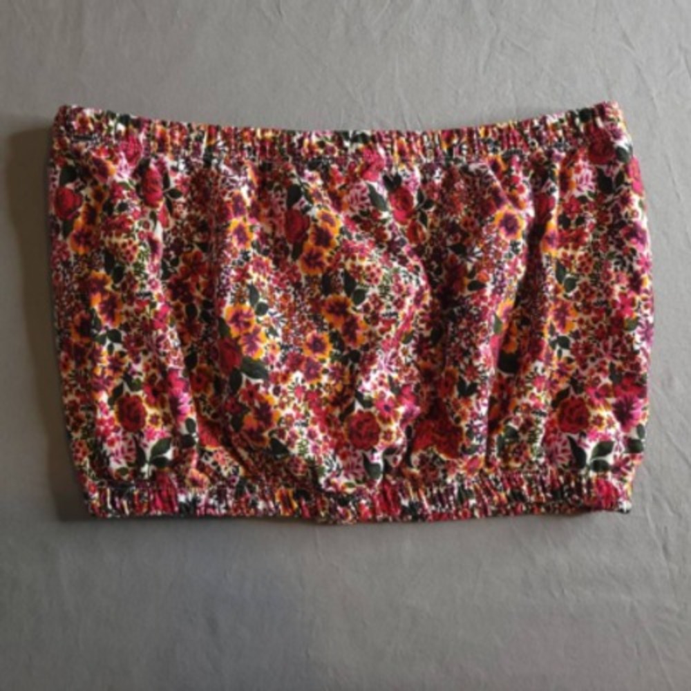 Topshop Shirt Womens Crop Tube Top Pink Floral Strapless Elastic Bandeau 8 New